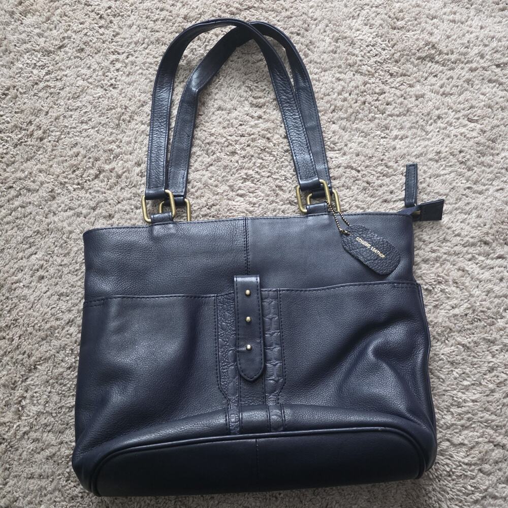 Great American Leather Works Navy Leather Shoulder Tote Bag Women’s